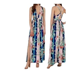 Floral Maxi Dress in Pink and Blue